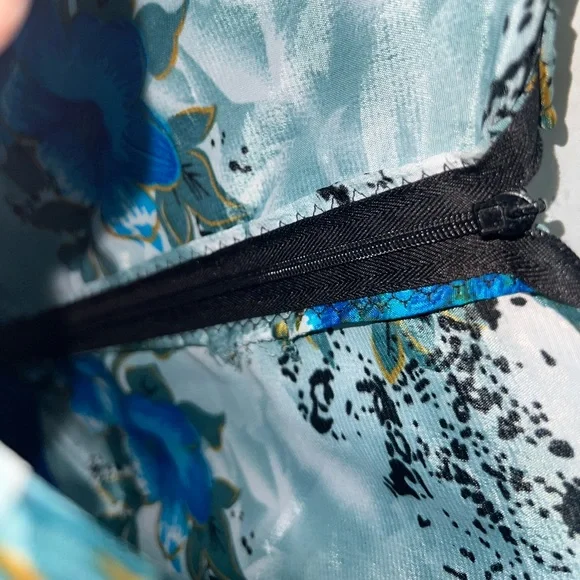 Floral Blue & Green Long Sleeveless Flower Dress size XL - Picture 15 of 15